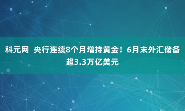 科元网  央行连续8个月增持黄金！6月末外汇储备超3.3万亿美元